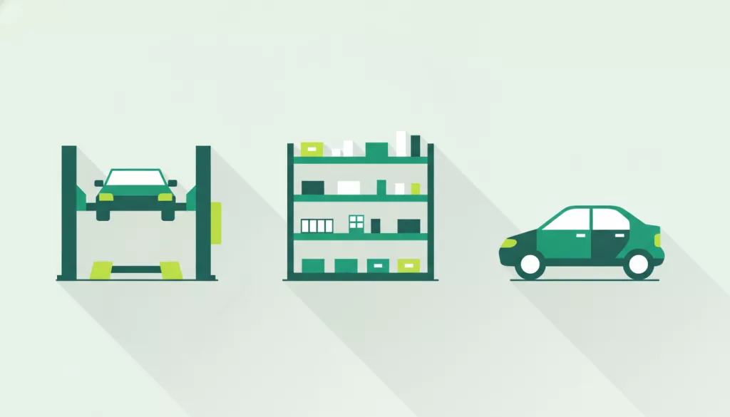 Illustration d'un atelier automobile avec un pont élévateur
