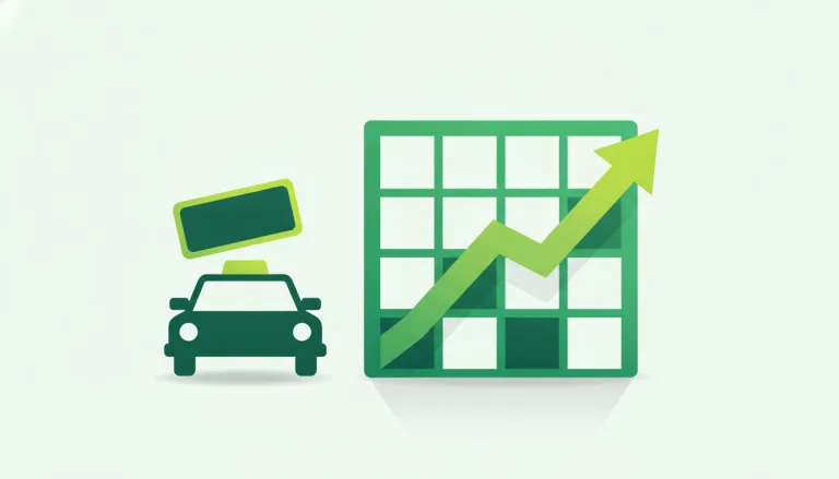 Illustration d'un véhicule d'auto-école et d'une grille d'évaluation financière